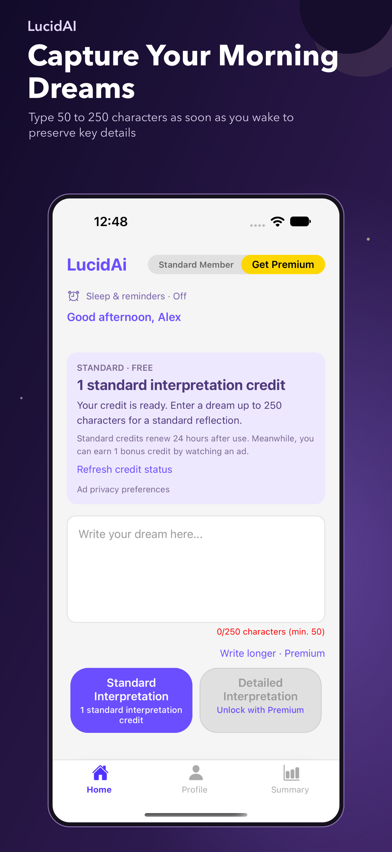 LucidAI dream entry screen